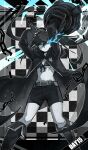  1girl bikini bikini_top_only black_hair black_rock_shooter black_rock_shooter_(character) blue_eyes chain highres holding holding_weapon kankan33333 shorts solo swimsuit twintails weapon 