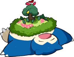  berry_(pokemon) claws closed_eyes commentary_request dynamax full_body gigantamax gigantamax_snorlax grass kawaanago lying no_humans on_back open_mouth pokemon pokemon_(creature) pokemon_focus red_clouds snorlax solo transparent_background tree 