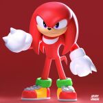  1boy 3d artist_name clenched_hand frown full_body furry furry_male henry_vargas highres knuckles_the_echidna looking_at_viewer red_background shoes sonic_(series) standing violet_eyes 