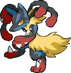  closed_mouth commentary_request full_body kawaanago lowres lucario mega_lucario mega_pokemon pokemon pokemon_(creature) pokemon_focus solo spikes transparent_background yellow_eyes 