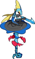  black_sclera colored_sclera commentary_request dynamax full_body gigantamax gigantamax_inteleon inteleon kawaanago pokemon pokemon_(creature) pokemon_focus red_clouds red_eyes solo squatting transparent_background very_long_tail 