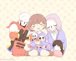  1other 2023 2boys 2d ambiguous_gender ankle_boots armor black_shorts blue_jacket blue_shirt blue_shorts boots brothers brown_boots brown_hair brown_shorts cacaonibs00 cape character_doll child closed_eyes digital_media doll drawstring drooling frisk_(undertale) full_body gloves grey_hood height_difference holding holding_doll hood hood_up hooded_jacket horizontal-striped_clothes hug human humanoid jacket knees_up male mittens monster monster_boy multiple_boys open_clothes open_jacket open_mouth papyrus_(undertale) pink_slippers pink_stripes red_boots red_cape red_gloves sans_(undertale) shirt short_hair shorts siblings side-by-side simple_background single_vertical_stripe sitting skeleton sleeping slippers socks squatting striped_clothes striped_shirt striped_shorts sweater teeth trio two-tone_shirt u_u undead undertale utdr_(toby_fox) vertical-striped_clothes vertical-striped_shorts wariza white_armor white_background white_shirt white_socks white_stripes yellow_background 