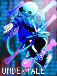  1boy 2021 2d abstract_background alternate_costume aura black_background black_pants black_shoes blue_shoes blue_sweatshirt blurry blurry_background chromatic_aberration copyright_name digital_media dynamic_pose effort_kai full_body highres hollow_eyes humanoid male male_focus male_only monster monster_boy pants sans_(undertale) shoes single_vertical_stripe skeleton sneakers solo striped_pants sweatshirt teeth text two-tone_shoes undead undertale utdr_(toby_fox) vertical-striped_clothes vertical-striped_pants white_stripes 