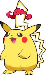  :3 commentary_request dynamax fat_pikachu full_body gigantamax gigantamax_pikachu kawaanago no_humans open_mouth pikachu pokemon pokemon_(creature) pokemon_focus red_clouds smile solo transparent_background 