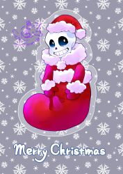  1boy 2023 2d alternate_costume artist_logo artist_name charm_(medium) christmas christmas_sock dated digital_media fur_trim gloves grey_background hat humanoid ikkakutenma male male_focus male_only merchandise_available merry_christmas monster monster_boy red_gloves red_hat sans_(undertale) santa_costume santa_hat simple_background skeleton snowflake_background solo teeth text twitter_username undead undertale utdr_(toby_fox) 