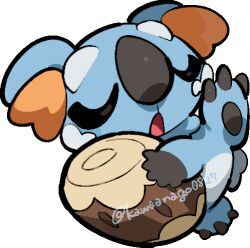  animal_focus chibi chibi_only closed_eyes commentary_request full_body holding kawaanago komala log lowres no_humans open_mouth pokemon pokemon_(creature) pokemon_focus sleeping solo transparent_background twitter_username 