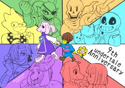  2024 2d 2others 3girls 5boys alphys alternate_costume ambiguous_gender android animal animal_ears ankle_boots anniversary annoying_dog anthro aqua_background aqua_theme armor artist_name asgore_dreemurr asriel_dreemurr barefoot beard black_eyepatch black_shorts blue_shirt boots brothers brown_boots brown_hair buck_teeth cape chara_(undertale) chibi child clenched_hand dated delta_rune_(symbol) delta_rune_print digital_media dinosaur dinosaur_girl dog double_horizontal_stripe dress droopy_ears ear_fins everyone eyepatch facial_hair fangs female fins fish fish_girl floppy_ears flower flowey_(undertale) frisk_(undertale) from_side furry furry_female furry_male glasses gloves goat goat_boy goat_ears goat_girl goat_horns green_background green_theme hair_over_one_eye happy_anniversary head_fins high_ponytail highres holding holding_flower holding_hands holding_microphone hood hood_down hooded_jacket horizontal-striped_clothes horns human humanoid humanoid_robot ikkakutenma jacket lizard lizard_girl long_hair long_sleeves male mammal mettaton mettaton_ex microphone monochrome monster monster_boy monster_girl multicolored_background multiple_boys multiple_girls multiple_others official_alternate_costume open_clothes open_jacket orange_background orange_theme outline papyrus_(undertale) pauldrons pink_background pink_slippers pink_stripes pink_theme plant pointing pointing_forward polka_dot polka_dot_dress ponytail purple_background purple_robe purple_theme red_background red_boots red_theme reptile reptile_girl robe robot robot_boy sans_(undertale) scalie sharp_teeth shirt short_hair shorts siblings simple_background skeleton slippers slit_pupils spot_color striped_clothes striped_shirt teeth toriel two-tone_shirt undead undertale undyne utdr_(toby_fox) variant_set walking white_background white_fur white_horns white_outline white_shirt yellow_background yellow_flower yellow_theme zipper 