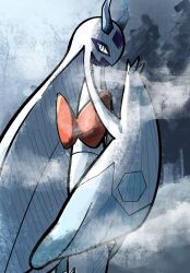 1other blue_eyes blue_sclera cold colored_sclera froslass highres horns looking_at_viewer looking_back mega_froslass mega_pokemon mikanbouzuuu night no_humans outdoors pokemon pokemon_(creature) pokemon_focus pokemon_legends:_z-a solo yellow_sclera