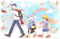  1other 2024 2boys 2d alternate_costume ambiguous_gender backpack bag baseball_cap black_shoes black_shorts blue_background blue_hat blue_jacket blue_pants blue_shirt blue_shorts bone_print border bottle brothers brown_hair building cacaonibs00 character_print child clouds digital_media double_horizontal_stripe ferris_wheel flower frisk_(undertale) from_side grey_hood hands_in_pockets hat height_difference holding holding_bag holding_paper hollow_eyes hood hood_down hooded_jacket horizontal-striped_clothes human humanoid jacket lineup male monster monster_boy multiple_boys musical_note notice_lines open_clothes open_jacket open_mouth outline pants paper papyrus_(undertale) pink_stripes pointing pointing_forward rainbow red_shoes revision sans_(undertale) scroll shirt shoes short_hair shorts siblings simple_background single_vertical_stripe skeleton sneakers socks sparkle sparkling_eyes striped_clothes striped_shirt striped_shorts sun teeth toriel trio two-tone_background two-tone_shirt undead undertale utdr_(toby_fox) vertical-striped_clothes vertical-striped_shorts visor_cap walking water_bottle white_background white_border white_outline white_shirt white_socks white_stripes yellow_hat yellow_shoes 