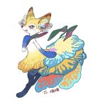  1girl alternate_color alternate_form alternate_shiny_pokemon animal_ear_fluff animal_ears animal_feet animal_hands animal_nose black_fur blue_fur blush body_fur braixen bright_pupils commentary_request english_text fang flat_chest fox_ears fox_girl from_side full_body fungus furry furry_female hand_on_own_chest hand_up happy light_blush looking_at_viewer multicolored_fur mushroom open_mouth orange_eyes pokemon pokemon_(creature) simple_background skin_fang smile snout solo standing translation_request white_background white_fur white_pupils wulie_errr yellow_fur 
