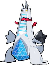  commentary_request duraludon dynamax full_body gigantamax gigantamax_duraludon kawaanago no_humans pokemon pokemon_(creature) pokemon_focus red_clouds solo transparent_background 