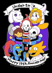  1other 2025 2d 3boys 3girls alphys ambiguous_gender animal_ears anniversary anthro armor artist_name asgore_dreemurr beard black_background black_eyepatch black_shorts black_tank_top blonde_hair blue_jacket blue_shirt blue_shorts blue_skin brothers brown_hair buck_teeth cape child cloak coat colored_sclera copyright_name crown dated digital_media double_horizontal_stripe droopy_ears ear_fins everyone eyepatch facial_hair female fins fish fish_girl floppy_ears frisk_(undertale) furry furry_female furry_male gloves goat goat_boy goat_ears goat_girl goat_horns grey_hood group_hug hand_on_another&#039;s_head happy_anniversary head_fins heart height_difference high_five high_ponytail hood hood_down hooded_jacket horizontal-striped_clothes horns hug human humanoid ikkakutenma jacket lab_coat lizard lizard_girl long_hair long_sleeves male mammal monster monster_boy monster_girl multiple_boys multiple_girls open_clothes open_jacket open_mouth outline papyrus_(undertale) pink_stripes ponytail purple_cloak purple_robe red_cape red_gloves red_hair reptile reptile_girl robe sans_(undertale) scalie sharp_teeth shirt short_hair shorts siblings simple_background single_vertical_stripe skeleton skin_fangs striped_clothes striped_shirt striped_shorts tank_top teeth text toriel twitter_username two-tone_shirt undead undertale undyne utdr_(toby_fox) vertical-striped_clothes vertical-striped_shorts violet_eyes white_armor white_coat white_fur white_horns white_outline white_shirt white_stripes yellow_sclera yellow_skin yellow_teeth 