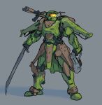  1boy cable chris_obrooks english_commentary gun halo_(series) handgun holding holding_gun holding_weapon looking_up m6d master_chief pistol power_armor redesign shadow shoulder_cannon solo spartan_(halo) weapon 