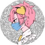  1girl commentary_request from_side hairband heart komeiji_satori mask mefomefo mouth_mask pink_eyes pink_hair profile ribbon_trim short_hair solo spanish_commentary touhou 
