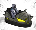  1other arknights bumper_car doctor_(arknights) driving emphasis_lines grey_jacket highres jacket long_sleeves originium_slug_(arknights) simple_background solo upper_body vuendor white_background 