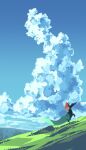  clouds commentary_request day dragapult floating grass highres looking_to_the_side mo_(smileomoti) no_humans outdoors pokemon pokemon_(creature) sky solo 