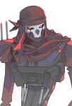  1boy apex_legends bandana black_sclera colored_sclera head_tilt highres hoho_wotou humanoid_robot looking_at_viewer piston red_bandana red_scarf revenant_(apex_legends) scarf simulacrum_(titanfall) solo upper_body white_background yellow_eyes 