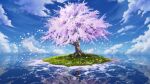  absurdres blue_sky bread_fqy cherry_blossoms clouds commentary_request grass highres no_humans ocean original outdoors reflection scenery sky tree water 