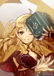  1girl ahoge bangs blonde_hair bridal_gauntlets circlet closed_mouth fingerless_gloves fire_emblem fire_emblem_fates fire_emblem_heroes gloves grey_eyes highres holding holding_weapon light_rays long_hair looking_at_viewer ophelia_(fire_emblem) quirkidigital smile solo upper_body weapon 