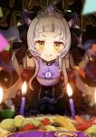  1girl animal_ears artist_request bib birthday candle cat_ears highres hololive licking_lips murasaki_shion sakinaaaaa smile solo tagme tiara tongue tongue_out virtual_youtuber white_hair 