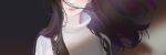  1girl black_background closed_mouth colored_inner_hair facing_viewer floating_hair head_out_of_frame highres ilion lips long_hair multicolored_hair original portrait purple_hair ribbed_sweater smile solo streaked_hair sweater turtleneck white_sweater wind 