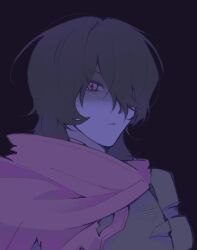  1other bingwocky black_hair brown_cape cape deltarune diamond-shaped_pupils diamond_(shape) hair_over_one_eye highres kris_(dark_world)_(deltarune) kris_(deltarune) medium_hair other_focus solo symbol-shaped_pupils utdr_(toby_fox) 