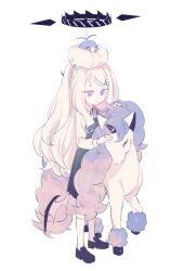  1girl black_halo black_horns black_ribbon black_shoes blue_archive closed_mouth collared_shirt demon_girl demon_horns demon_wings dress fluffy_hair full_body hair_ornament hairclip halo hand_up hina_(blue_archive) horns kneehighs loafers long_hair long_sleeves looking_at_animal looking_down low_wings neck_ribbon ouri_(aya_pine) parallel_hairclips petting pinafore_dress ribbon shirt shoes simple_background sleeveless sleeveless_dress smile socks solo standing swept_bangs unicorn very_long_hair violet_eyes white_background white_hair white_shirt white_socks wings 