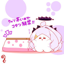  :d afterimage ahoge blue_archive blush chibi closed_eyes colored_shadow commentary_request facing_viewer grey_hair halo highres hina_(blue_archive) horns kotatsu kurukurumagical long_hair notice_lines parted_bangs shadow simple_background single_hair_intake smile solo standing table translation_request v-shaped_eyebrows very_long_hair white_background 