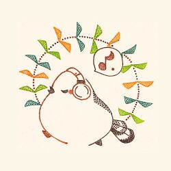  animal_focus bird closed_eyes headphones highres listening_to_music long-tailed_tit no_humans open_mouth original solo tit_(bird) traditional_media usagi_shigeko 