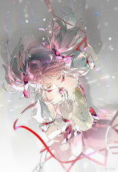  1girl absurdres bad_link black_dress bow bubble_skirt dress gloves hair_bow hair_ribbon highres kaname_madoka magical_girl pink_hair puffy_short_sleeves puffy_sleeves reji_(weibo_6496333450) ribbon short_sleeves short_twintails skirt solo soul_gem twintails white_gloves 