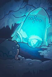  cave cave_interior from_behind glowing highres ice no_humans petite_echorizon pokemon pokemon_(creature) pokemon_focus regice sitting snow spheal 