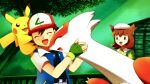  1boy 1girl :3 ^_^ ash_ketchum bangs baseball_cap belt beret bianca_(pokemon_heroes) black_shirt blue_jacket blush blush_stickers brown_hair claws closed_eyes collared_shirt commentary_request day dragon fingerless_gloves gloves green_background green_gloves green_shirt hands_up happy hat hug jacket latias light_blush light_rays on_shoulder open_clothes open_jacket open_mouth outdoors pikachu pokemon pokemon_(anime) pokemon_(classic_anime) pokemon_(creature) pokemon_heroes:_latios_&amp;_latias pokemon_on_shoulder raglan_sleeves red_headwear ribero shirt short_hair short_sleeves sidelocks smile spiky_hair standing tree upper_body white_headwear white_sleeves 