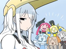  6+girls black_eyes blonde_hair blue_hair blue_skin bodysuit breasts brown_hair colored_skin dark_skin deformed drago_(kasugai_(de-tteiu)) eleki_(kasugai_(de-tteiu)) grey_hair grey_skin ice_(kasugai_(de-tteiu)) kasugai_(de-tteiu) large_breasts long_hair machia_(kasugai_(de-tteiu)) mask mask_on_head messy_hair mother_and_daughter multiple_girls personification pink_skin pokemon red_hair rock_(kasugai_(de-tteiu)) siblings sisters squinting steel_(kasugai_(de-tteiu)) white_bodysuit white_hair yellow_skin 