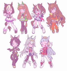  6+girls animal_ears betti_(xx_betti) black_jacket black_pants black_pantyhose blue_eyes blue_sky brown_hair character_request dress gold_ship_(umamusume) grey_hair heart heart-shaped_pupils highres horse_ears horse_girl horse_tail jacket long_hair maruzensky_(umamusume) multiple_girls neckerchief oguri_cap_(umamusume) pants pantyhose ponytail red_dress red_neckerchief red_skirt red_thighhighs short_hair sidelocks silence_suzuka_(umamusume) skirt sky special_week_(umamusume) symbol-shaped_pupils tail thigh-highs tokai_teio_(umamusume) umamusume v very_long_hair wavy_hair white_hair white_skirt white_thighhighs 