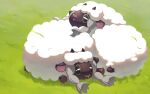  animal_focus commentary_request day falling_leaves grass leaf naoki_eguchi no_humans open_mouth outdoors pokemon pokemon_(creature) sheep tongue wooloo 