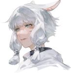  1girl animal_ears aqua_eyes bangs cat_ears chinese_commentary commentary_request face facial_mark final_fantasy final_fantasy_xiv from_side hair_tubes looking_ahead miqo&#039;te portrait short_hair sidelocks simple_background slit_pupils smile solo tefco white_background white_hair y&#039;shtola_rhul 