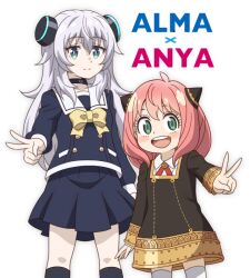 2girls alma-chan_wa_kazoku_ni_naritai alma_(alma-chan_wa_kazoku_ni_naritai) anya_(spy_x_family) crossover multiple_girls pink_hair season_connection spy_x_family trait_connection v white_hair