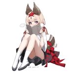  1girl animal_ears bare_legs blonde_hair blush book dog_ears dog_girl dog_tail guangsupaomian highres holding holding_book leaf leaf_on_head looking_at_viewer maple_leaf original simple_background sitting solo tail violet_eyes white_background 