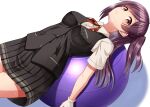  1girl blush brown_eyes hagikaze_(kancolle) kamelie kantai_collection long_hair one_side_up open_mouth purple_hair solo 