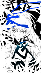  1girl absurdres black_tiara eduoheshui fate/grand_order fate_(series) hair_between_eyes highres long_hair looking_at_viewer monochrome morgan_le_fay_(fate) morgan_le_fay_(third_ascension)_(fate) ponytail solo spikes tiara 