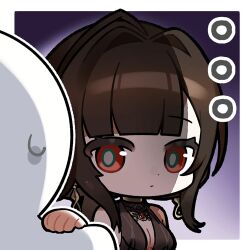  +++ ... 1girl artist_request brown_hair chibi chibi_only dress dsr-50_(girls'_frontline) evening_gown girls'_frontline_2:_exilium girls_frontline hair_intakes hand_on_another's_shoulder loreley_(girls'_frontline_2) lowres official_art partially_shaded_face red_eyes second-party_source solo_focus 