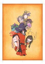  6+girls animal_hood asakura_karen_(heaven_burns_red) bindi black_hair blonde_hair bow breasts bungo_yayoi capelet commentary_request crab_claw e4illust earrings fake_horns green_eyes green_hair hair_ornament hair_over_one_eye hairband hat heaven_burns_red helmet highres hood hood_up hooded_jacket horns jacket jewelry large_breasts long_hair long_sleeves maria_de_angelis multiple_girls nun one_eye_covered ooshima_muua open_mouth parted_bangs red_bow red_hair short_hair tail tenne_miko twintails veil very_long_hair vritika_balakrishnan witch_hat yellow_eyes 