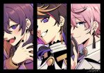  3boys black_hair black_nails blonde_hair blue_eyes chain_necklace earrings grin indie_virtual_youtuber jewelry long_hair long_sleeves looking_at_viewer male_focus minase_(neo-porte) mole mole_under_eye multicolored_hair multiple_boys nail_polish neo-porte nijisanji nijisanji_en open_mouth pink_hair pogatyb purple_hair short_hair shoto_(vtuber) shu_yamino smile streaked_hair tassel tassel_earrings violet_eyes virtual_youtuber 