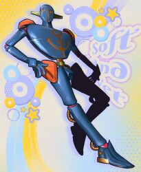  1other anchor_print blue_skin character_name colored_skin full_body hand_on_own_hip hashtag-only_commentary highres humanoid_robot jojo_no_kimyou_na_bouken jojolion looking_at_viewer no_humans other_focus robot sabaphim science_fiction soft_&amp;_wet solo sparkle stand_(jojo) star_(symbol) 