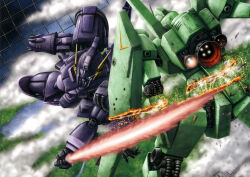  artist_request berga_giros bullet_hole cable clouds crossbone_vanguard destruction earth_federation energy_sword flying glowing glowing_eyes gun gundam gundam_f91 gundam_perfect_file highres holding holding_sword holding_weapon jegan lens_flare machine_gun machinery magazine_scan mecha mecha_focus mobile_suit no_humans o'neill_cylinder official_art painting_(medium) promotional_art realistic robot scan science_fiction shield shot_lancer space_habitat sword thrusters traditional_media weapon 