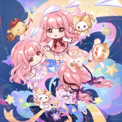  >_< 3girls ahoge animal animal_on_head ankle_socks baby_animal bare_arms beret bird black_bow black_ribbon bloom_poetry_(shining_nikki) blushbunny_(infinity_nikki) bow bow_legwear bowtie brown_eyes carrot cat chibi chick chinese_commentary circle_skirt cloak closed_mouth clothed_animal clothes_writing clouds collared_shirt commentary_request cross-laced_clothes cross-laced_dress cross-laced_legwear culiujiujiu dot_nose dress dress_bow dress_ribbon ear_covers eyelashes falling floating_clothes floating_hair floral_print food frilled_shirt frilled_shirt_collar frilled_skirt frilled_sleeves frills from_behind gifty_(nikki) hair_bow hair_ribbon halftone happy hat hexagram high_heels highres holding holding_food holding_sign holding_vegetable hood hood_up hooded_cloak infinity_nikki kneehighs layered_skirt light_blush light_particles long_hair long_sidelocks long_sleeves looking_at_another looking_at_viewer low_twintails medium_dress miniskirt miracle_nikki momo_(nikki) multiple_girls multiple_persona nikki_(nikki) nikki_(series) off-shoulder_shirt off_shoulder on_head open_mouth orange_bow orange_bowtie outline outstretched_arms paper_airplane perfect_start_(infinity_nikki) pink_bow pink_dress pink_hair pink_shoes pink_skirt plaid_clothes plaid_dress pleated_dress pleated_skirt print_shirt print_skirt puffy_long_sleeves puffy_sleeves rabbit red_bow red_bowtie red_ribbon ribbon rose_print shining_nikki shirt shoes sidelocks sign skirt skirt_set sleeveless sleeveless_shirt sleeves_past_wrists smile snowflake_print socks star_(symbol) tareme teeth traditional_bowtie tress_ribbon twintails upper_teeth_only vegetable very_long_hair wavy_hair whiskers white_cat white_hat white_outline white_shirt white_skirt white_socks yellow_cloak 