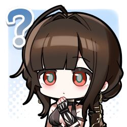  +++ 1girl ? artist_request brown_hair chibi chibi_only dress dsr-50_(girls'_frontline) evening_gown girls'_frontline_2:_exilium girls_frontline hair_intakes hand_on_own_chin loreley_(girls'_frontline_2) lowres official_art red_eyes second-party_source solo 