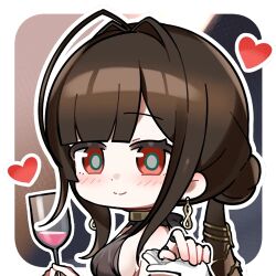  +++ 1girl artist_request brown_hair chibi chibi_only cup dress drinking_glass dsr-50_(girls'_frontline) evening_gown girls'_frontline_2:_exilium girls_frontline hair_intakes hand_on_another's_hand heart holding holding_cup loreley_(girls'_frontline_2) lowres official_art outline pov pov_hands second-party_source solo_focus white_outline wine_glass 