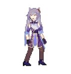  1girl black_legwear choker genshin_impact hair_ornament hairpin keqing_(genshin_impact) leggings long_hair looking_at_viewer non-web_source pixel_art pokefankris purple_hair solo sprite standing transparent_background twintails violet_eyes 