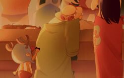  1girl 4boys absurdres antlers commentary english_commentary franky_(one_piece) goggles green_kimono hat highres hood horns instrument japanese_clothes jinbe_(one_piece) kimono long_hair multiple_boys nico_robin one_piece panties pink_sarong reindeer_antlers sanji_(one_piece) sarong sash shirt sleeping straw_hat striped_clothes striped_shirt tony_tony_chopper underwear vertical-striped_clothes vertical-striped_shirt vins_mairu violin 